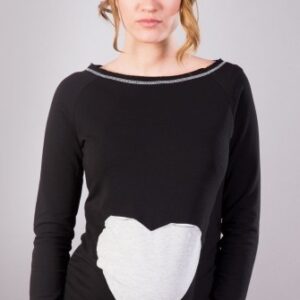 Be MaaMaa Těhotenské triko/halenka SRDCE dl. rukáv - černé, XL/XXXL