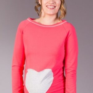 Be MaaMaa Těhotenské triko/halenka SRDCE dl. rukáv - koral, XL/XXXL