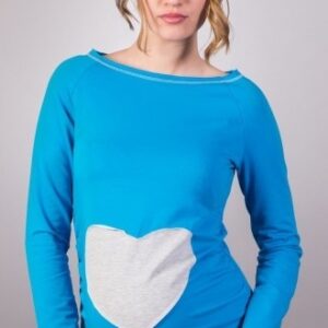 Be MaaMaa Těhotenské triko/halenka SRDCE dl. rukáv - modré, XL/XXXL