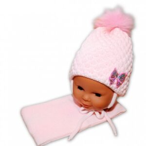 BABY NELLYS Zimní čepice/čepička Mašlička - světle růžová
