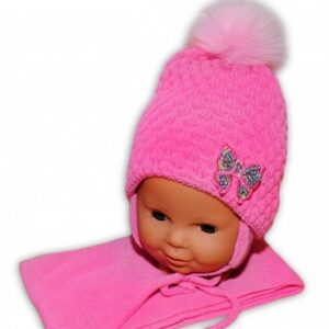 BABY NELLYS Zimní čepice/čepička Mašlička - pastelově růžová