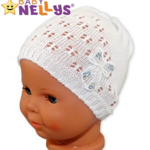 Háčkovaná čepička Mašle Baby Nellys ® - s flitry - bílá