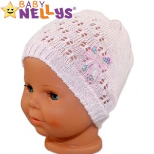 Háčkovaná čepička Mašle Baby Nellys ® - s flitry - sv. růžová