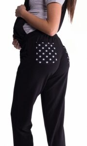 Be MaaMaa Těhotenské teplákové zahradníky - černé, vel. XXXL