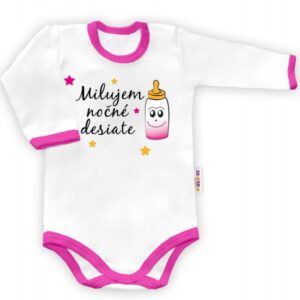 Baby Nellys Body dlouhý rukáv vel. 86, Milujem nočné desiate - bílé/růžový lem