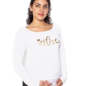 Be MaaMaa Těhotenské triko dlouhý rukáv In Love - bílé - L