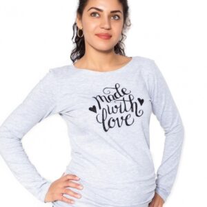 Be MaaMaa Těhotenské triko dlouhý rukáv Made with Love - šedé - L