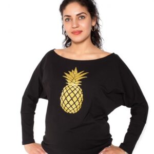 Be MaaMaa Těhotenská mikina, triko Ananas - černé, vel. XS