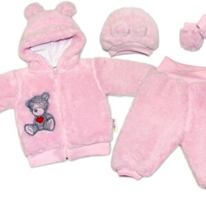 Baby Nellys Chlupáčkový komplet Welsoft Teddy vel. 74 - růžový
