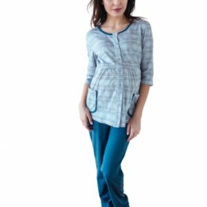 Be MaaMaa Těhotenské,kojící pyžamo, 3/4 rukáv - šedá/jeans