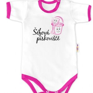 Baby Nellys Body krátký rukáv - Šéfová pískoviště - bílé/růžový lem, vel. 68