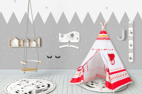 Stan pro děti teepee, týpí - bilý,červený - Image 2