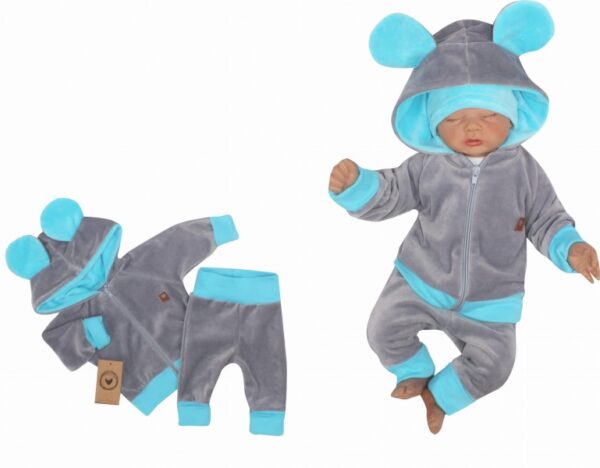 Z&Z Velurová, semišková tepláková souprava TEDDY s oušky - modrá, šedá, vel. 68 - Image 2