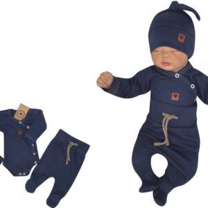 Z&Z 3-dílná soupravička body, polodupačky s provázkem a čepička - granátová, vel. 62