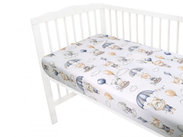 Baby Nellys Dětské bavlněné prostěradlo do postýlky, Létající zvířátka, modré - Image 2