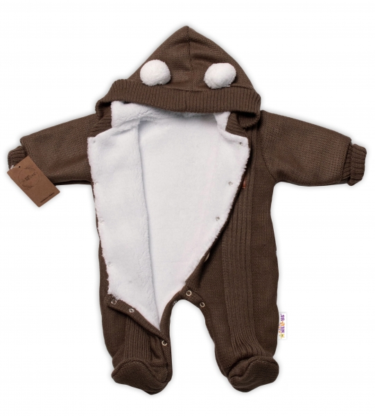 Pletená kombinéza/overal LUX STAR s kožíškem - dvouvrstvá, hnědá, vel. 74 - Obrázek 3