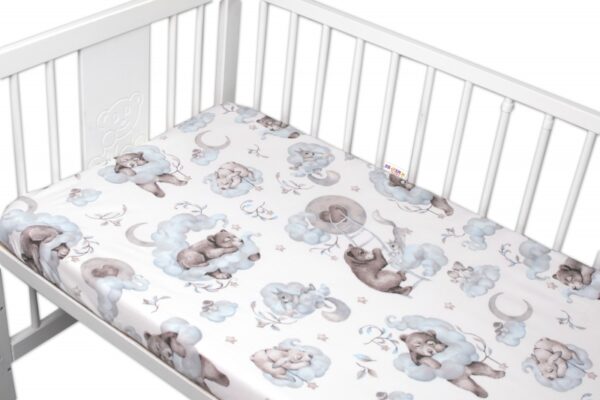 Dětské bavlněné prostěradlo do postýlky Baby Nellys, Zvířátka na mráčku, modré - Image 2