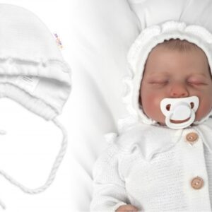 Pletená čepička na zavazování bonetka Girl, Hand Made Baby Nellys, bílá
