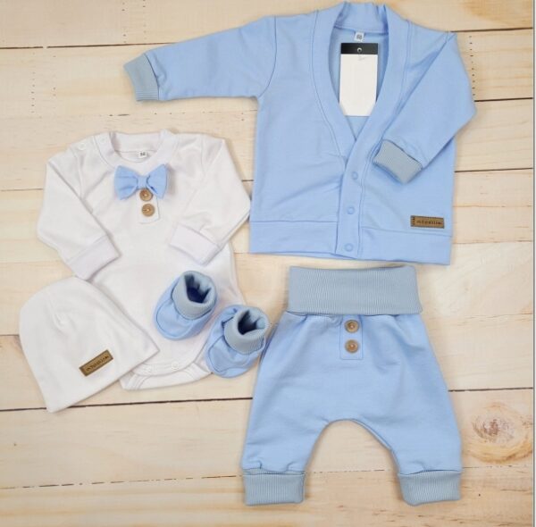 Bavlněná sada, body, kalhoty, motýlek a čepice Elegant Boy 5D, Kazum, modrá/bílá, vel. 80 - Obrázek 2