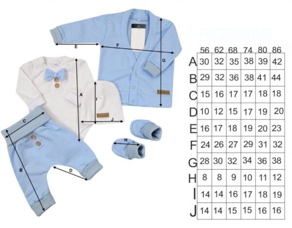 Bavlněná sada, body, kalhoty, motýlek a čepice Elegant Boy 5D, Kazum, modrá/bílá, vel. 80 - Obrázek 5