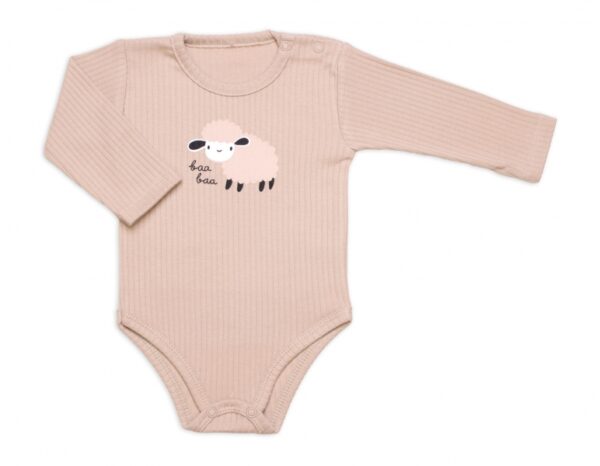 Žebrované kojenecké body + polodupačky Ovečka 2D, béžová - Image 2
