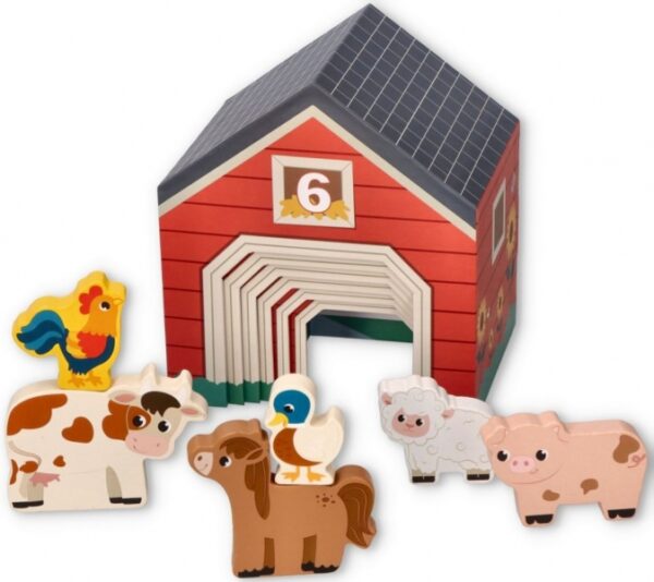 Domečky/pyramidy s 6 dřevěnými zvířátky, Farma - Obrázek 4