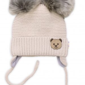 Dětská zimní čepice s fleecem Teddy Bear - chlupáčk. bambulky - béžová