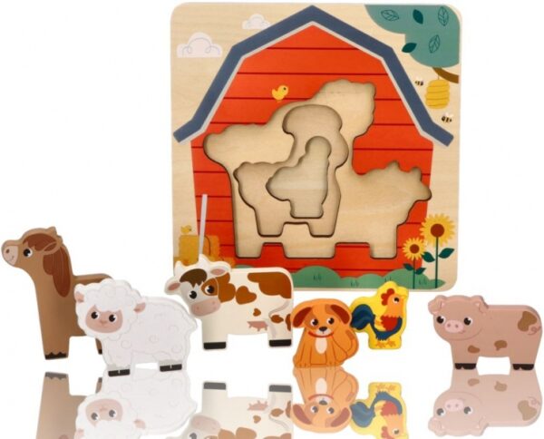 Dřevěné vrstvené puzzle, Farma, přírodní - Obrázek 3