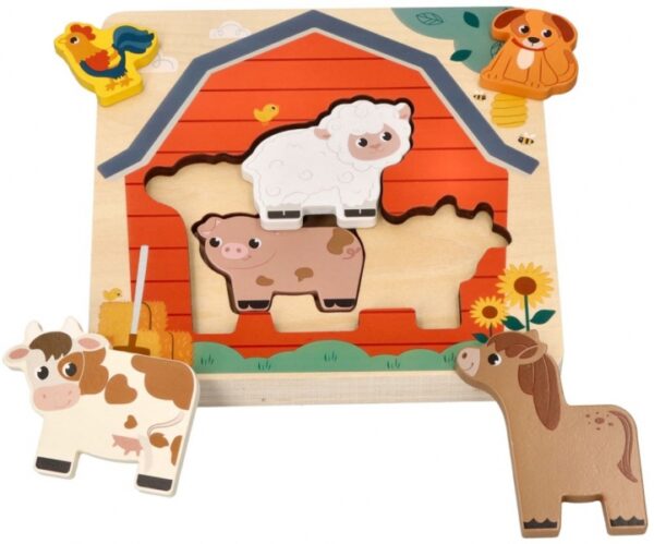 Dřevěné vrstvené puzzle, Farma, přírodní - Obrázek 4