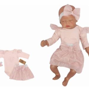 Z&Z 3-dílná soupravička body, tylová suknička a čelenka, růžová, vel. 68