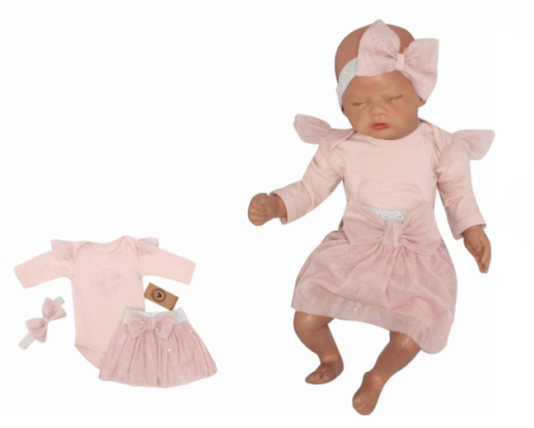 Z&Z 3-dílná soupravička body, tylová suknička a čelenka, růžová, vel. 68