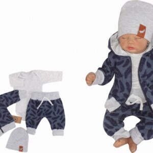 Z&Z 4-dílná tepláková souprava Pírka, kabátek, tepláčky, čepička a body, modrá, vel. 68