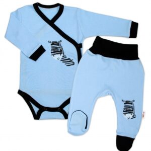 Baby Nellys 2-dílná sada body dl. rukáv + polodupačky, modrá - Zebra, vel. 74