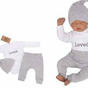 Z&Z 3-dílná soupravička body, tepláčky a čepička Loved  - bílo/šedá, vel. 56