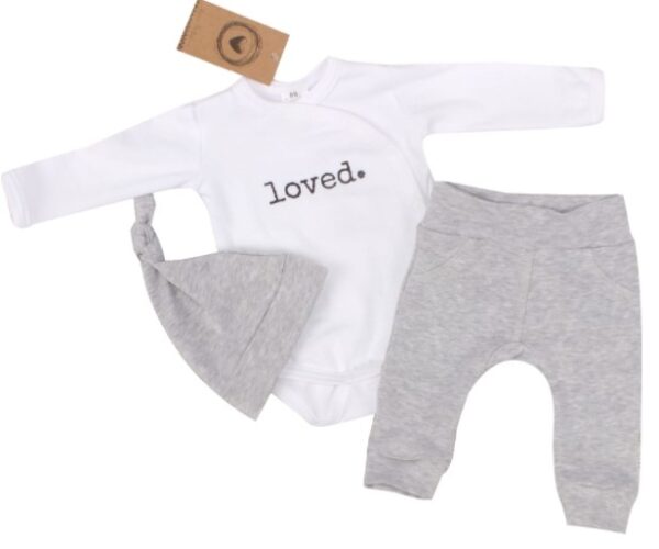 Z&Z 3-dílná soupravička body, tepláčky a čepička Loved  - bílo/šedá, vel. 56 - Obrázek 2