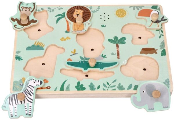 Dřevěné zábavné vkládací puzzle se zvukem Adam Toys, Safari - Obrázek 2
