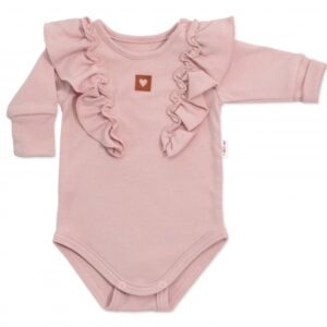 Rostoucí body NATURE, dlouhý rukáv s volánky, bavlna, starorůžová, vel. 68/74