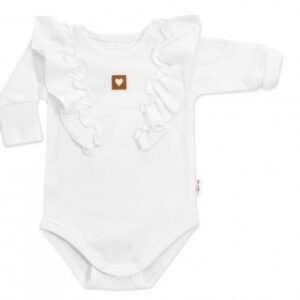 Rostoucí body NATURE, dlouhý rukáv s volánky, bavlna, bílé, vel. 56/62