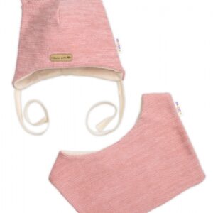 Pletená čepice s bavlněnou podšívkou a šátkem 2v1, Teddy Hand made - růžová