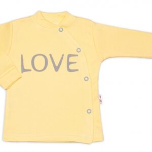Baby Nellys Bavlněná košilka Love zapínání bokem - žlutá, vel. 56