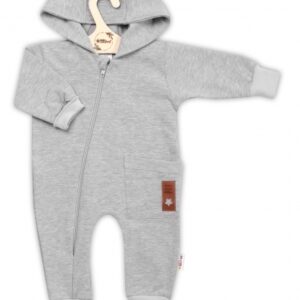 Teplákový overal s kapsičkou a kapucí BOY, Baby Nellys, šedý