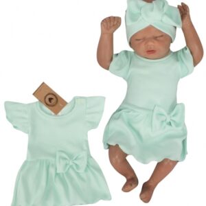 Žebrované sukničkobody s mašlí + čelenka 2D Girl Z&Z, mátová, vel. 68