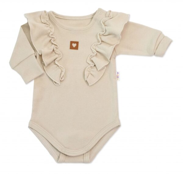 Rostoucí body NATURE, dlouhý rukáv s volánky, bavlna, béžová, vel. 68/74