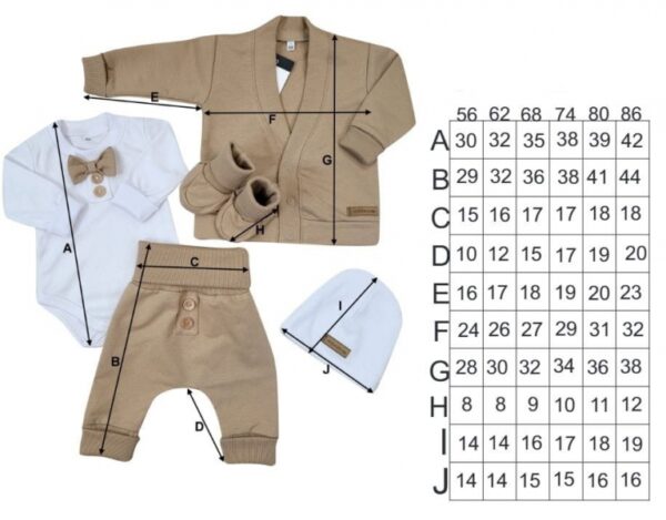 Bavlněná sada, body, kalhoty, motýlek a čepice Elegant Boy 5D, Kazum, mocca/bílá, vel. 74 - Obrázek 5