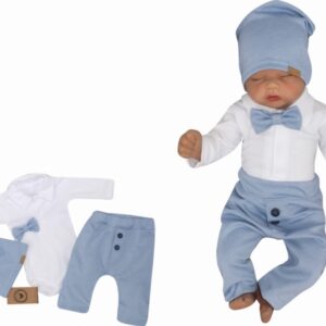 Z&Z 4-dílná sada Elegant Boy, body, kalhoty, motýlek a čepice, modrá/bílá, vel. 62