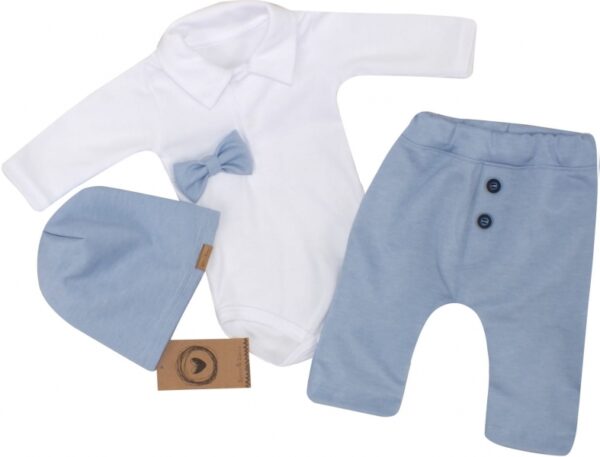 Z&Z 4-dílná sada Elegant Boy, body, kalhoty, motýlek a čepice, modrá/bílá, vel. 62 - Obrázek 2