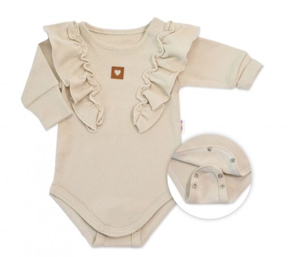 Rostoucí body NATURE, dlouhý rukáv s volánky, bavlna, béžová, vel. 56/62 - Obrázek 3