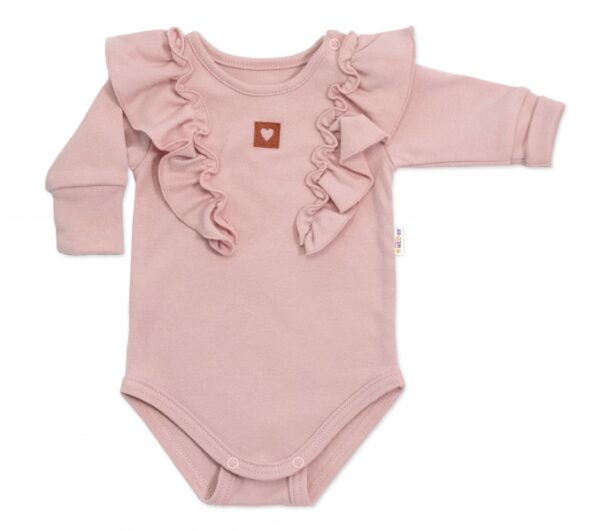 Rostoucí body NATURE, dlouhý rukáv s volánky, bavlna, starorůžová, vel. 56/62