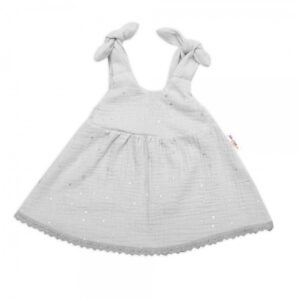 Baby Nellys Letní lehoučké mušelínové šaty Summer Stars - šedé, vel. 80/86