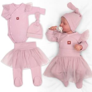 Žebrovaná rostoucí souprava 3D Lux, Sweet Angel - pudrově růžová, 62/68